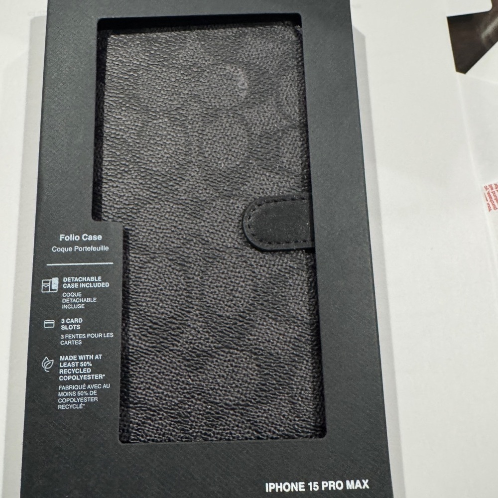 Coach 15 Pro Max Black Leather Folio Wallet Phone Case
